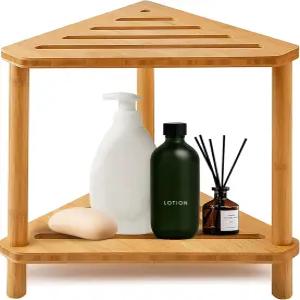 보관 선반이 있는 대나무 샤워 의자 220파운드 용량의 코너 시트 다리 면도용 미끄럼 방지 나무 욕조 벤치