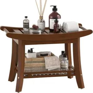 이스트글로리 대나무 샤워 벤치 의자 욕실 스툴 시트 수납 선반 발 받침대 면도 다리 25.2 x 13 19.2 인치