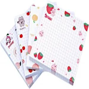 귀여운 카와이 스티커 메모 3.1x3.1인치 4Pad 80매/패드 셀프 스틱 컬러풀 슈퍼 4가지 독특한 패턴 과일