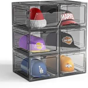 야구 모자용 정리함 자석 문이 있는 6팩 플라스틱 보관 디스플레이 케이스 옷장용 홀더 랙 스냅백 각각