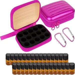 빈 1ml 바이알 30개가 들어 있는 Biiange 2Pcs 미니 에센셜 오일 병 케이스 여행 보관 정리함 가정용 및