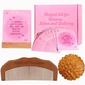 노동 빗 지압 마사지 볼 확인 카드 세트 자연 분만을 위한 나무 출생 임신 여정에 영감을 주고 힘을