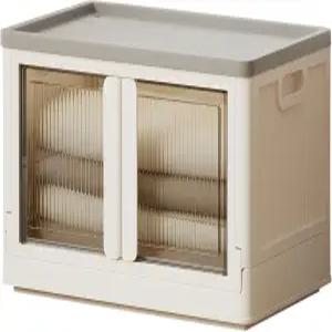 19갤런 접이식 보관함 문과 바퀴가 있는 보관 캐비닛 가정용 투명 도어 이중 개방 1팩