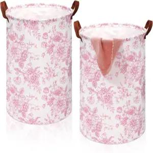 여아 보육 바구니용 핑크 플로럴 세탁 코켓 보관 2개와 손잡이가 있는 접이식 방수 보관함 정리함 대학