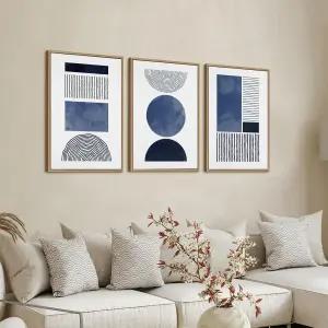 액자형 블랙 블루 앤 화이트 월 아트 캔버스 세트 세기 중반 보호 픽처스 모던 기하학적 벽 장식