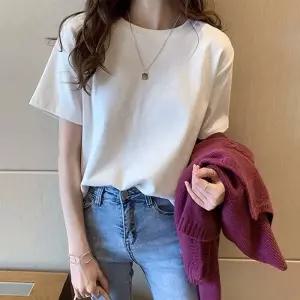 여성 데일리 기본 무지 반팔 티셔츠 LK-T021