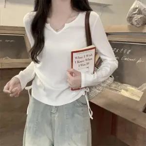 셔링 사이드 베이직 리본 긴팔 티셔츠 SSH-069