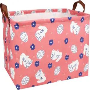 큰 직사각형 귀여운 부활절 바구니 빈 토끼 알 선물 봄 방 수납 정리 장식 핑크 배경