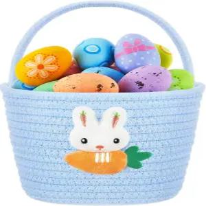 도멘시 1개 달걀용 빈 부활절 바구니 사탕 장식 파티 명절 선물로 손잡이가 달린 작은 토끼 파란색