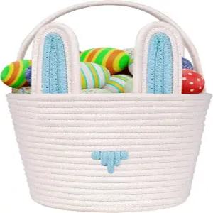 부활절 바구니 손잡이와 귀가 달린 빈 토끼 달걀 선물 귀여운 직조 파란색