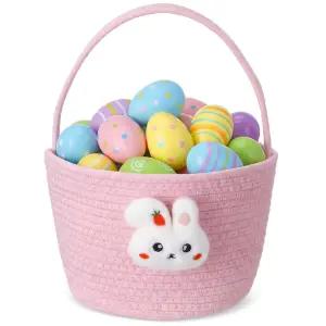 갠디어 부활절 선물 달걀 사냥 파티 장식용 손잡이 양동이가 달린 빈 바구니 핑크색