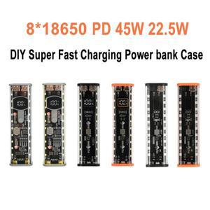 8x18650 DIY 파워뱅크 케이스 PD 45W 초고속 충전 LED 화면 투명 배터리 보관 쉘