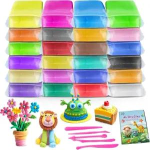 FAGNBED 에어 드라이 클레이 24가지 색상 5가지 조각 도구로 매직 세트 모델링 3-12세 소년 및 소녀를 위한