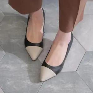 하객구두 국내제작 뾰족코 스틸레토 투톤 배색 미들굽힐Y