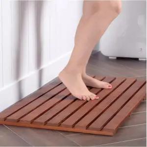 내추럴 티크 우드 샤워 매트 미끄럼 방지 실내/외 목욕 스파 사우나 나무 바닥 브라운 75x110cm 30x43인치