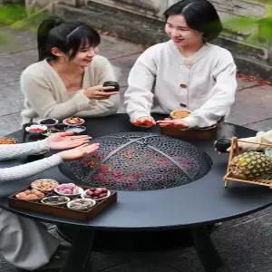 바베큐 테이블 원형 이동식 화로 의자 접이식 바비큐테이블 가정용 그릴 캠핑