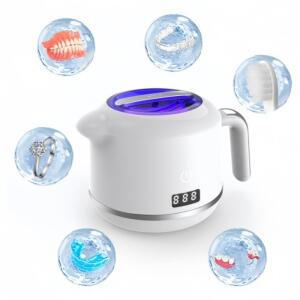 용 초음파 세척기 45kHz UV 라이트 200ml 휴대용 틀니/리테이너/나이트가드 보석 반지 안경 시계
