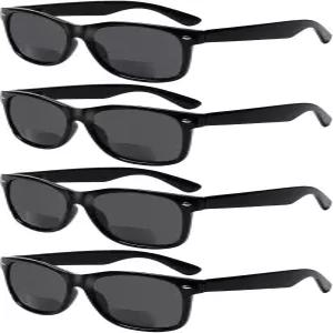 섬킬 4팩 이중 초점 독서 안경 그레이 렌즈 스프링 힌지 아웃도어 선글라스 패션 선 리더 남성용