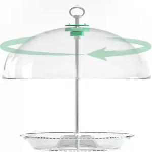 PFNRTH 회전 돔 플랫폼 새 모이통 외부 걸이용 조절 가능한 배수 구멍이 있는 트레이에 밀웜 씨앗 과일을