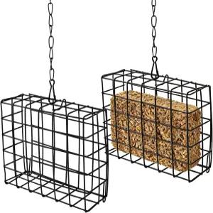 2팩 금속 스위트 피더 케이지 - 블록 과일 및 새 씨앗을 위한 이지 필 와이어 메시 연중 야외 매달린