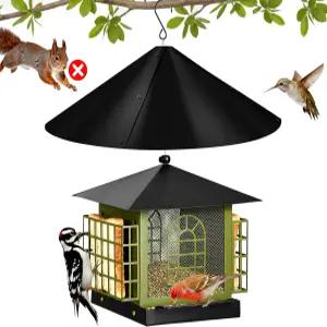 야외 행잉을 위한 대형 다람쥐 방지 새 모이통 배플이 있는 금속 더블 스위트 케이지 수트 허밍 핀치