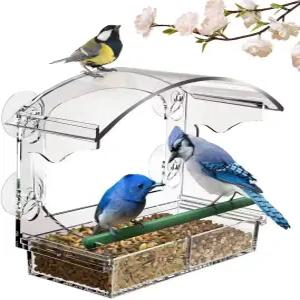 강력한 흡입 컵 4개가 있는 창문 새 모이통 외부용 투명 아크릴 집 대형 야외 야생 관찰 선물