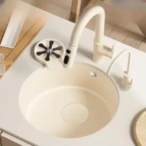 원형 싱크대 크림 미니 세면대 주방 싱크볼 바 카페 화강암 석영석 고밀도 내구성