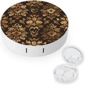 LZQPOEAS 빈티지 골드 블랙 탄 플로럴 콘택트 렌즈 케이스 누수 방지 휴대용 여행용 사이즈 귀여운 미러