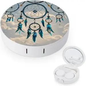 LZQPOEAS 네이티브 드림캐처 콘택트렌즈 케이스 누수 방지 휴대용 여행용 사이즈 귀여운 미러 데일리 비전