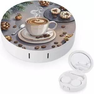 LZQPOEAS 카페 바 콘택트렌즈 케이스 누수 방지 휴대용 여행용 사이즈 귀여운 미러 데일리 비전 케어 및