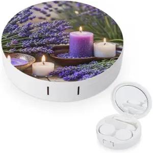 양초가 달린 LZQPOEAS 퍼플 라벤더 렌즈 케이스 누수 방지 휴대용 여행용 사이즈 귀여운 콘택트 미러