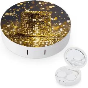 LZQPOEAS 골드 시퀸 스파클2 콘택트 렌즈 케이스 누수 방지 휴대용 여행용 사이즈 귀여운 미러 데일리 비전