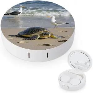 LZQPOEAS 그린 씨거북 콘택트렌즈 케이스 누수 방지 휴대용 여행용 사이즈 귀여운 미러 데일리 비전 케어