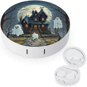 LZQPOEAS 유령 저택 콘택트 렌즈 케이스 누수 방지 휴대용 여행용 사이즈 귀여운 미러 데일리 비전 케어 및