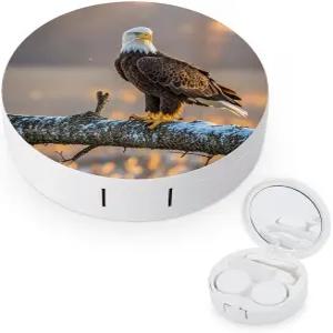 LZQPOEAS 골든 선셋 대머리 독수리 콘택트 렌즈 케이스 누수 방지 휴대용 여행용 사이즈 귀여운 미러