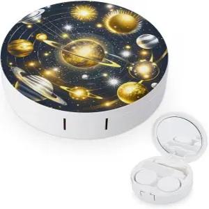 LZQPOEAS 골드 및 실버 스페이스 테마 콘택트 렌즈 케이스 누수 방지 휴대용 여행용 사이즈 귀여운 미러