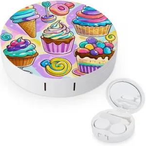 LZQPOEAS 귀여운 음식 콘택트렌즈 케이스 누수 방지 휴대용 여행용 사이즈 미러 데일리 시력 관리 및 야외