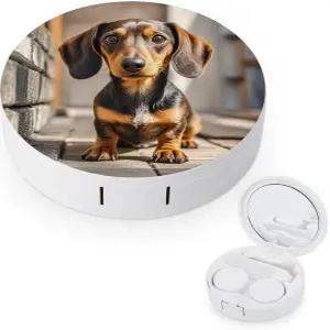 LZQPOEAS 패드 닥스훈트 반려견 콘택트 렌즈 케이스 누수 방지 휴대용 여행용 사이즈 귀여운 미러 데일리