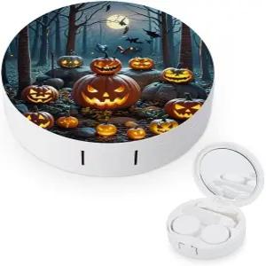 LZQPOEAS 무서운 호박 인 더 포레스트 콘택트 렌즈 케이스 누수 방지 휴대용 여행용 사이즈 귀여운 미러