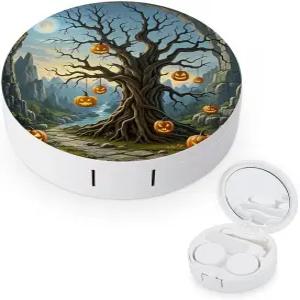 LZQPOEAS 건조 나무 호박 랜턴 콘택트 렌즈 케이스 누수 방지 휴대용 여행용 사이즈 귀여운 미러 데일리