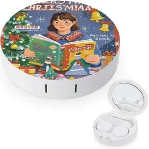 LZQPOEAS 시계 크리스마스 콘택트렌즈 케이스 누수 방지 휴대용 여행용 사이즈 귀여운 미러 데일리 비전