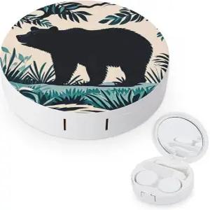 LZQPOEAS 베어 실루엣 콘택트 렌즈 케이스 누수 방지 휴대용 여행용 사이즈 귀여운 미러 데일리 비전 케어