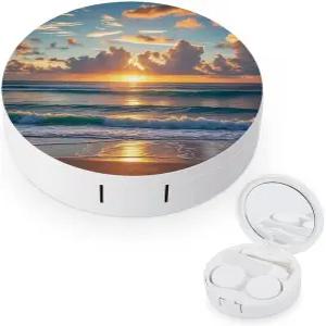 LZQPOEAS 비치 마우이 하와이 선셋 콘택트 렌즈 케이스 누수 방지 휴대용 여행용 사이즈 귀여운 미러