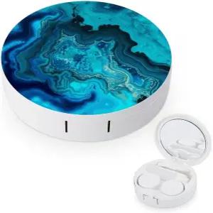 LZQPOEAS 브라이트 아쿠아 블루 터쿼이즈 콘택트 렌즈 케이스 누수 방지 휴대용 여행용 사이즈 귀여운 미러