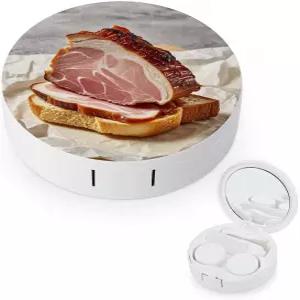 LZQPOEAS 햄 토스트 콘택트 렌즈 케이스 누수 방지 휴대용 여행용 사이즈 귀여운 미러 데일리 비전 케어 및