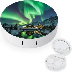 LZQPOEAS 노던 라이트 콘택트 렌즈 케이스 누수 방지 휴대용 여행용 사이즈 귀여운 미러 데일리 비전 케어