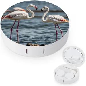 LZQPOEAS 동물 플라밍고 콘택트 렌즈 케이스 누수 방지 휴대용 여행용 사이즈 귀여운 미러 데일리 시력