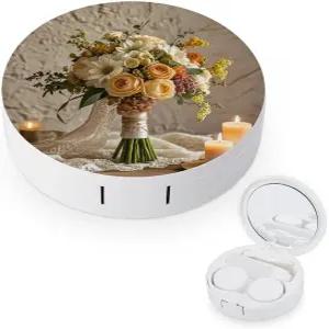 LZQPOEAS 따뜻한 컬러 플라워 콘택트 렌즈 케이스 누수 방지 휴대용 여행용 사이즈 귀여운 미러 데일리