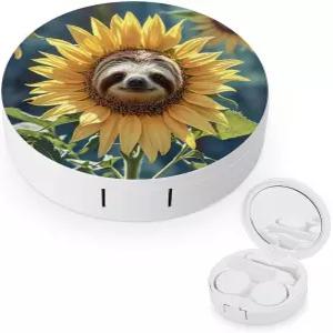 LZQPOEAS 나무늘보 해바라기 콘택트 렌즈 케이스 누수 방지 휴대용 여행용 사이즈 귀여운 미러 데일리 비전