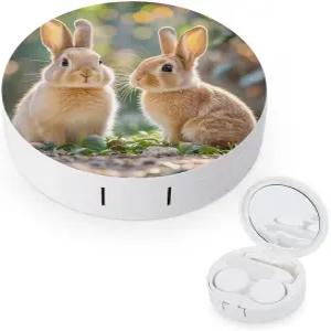 LZQPOEAS 작은 귀여운 토끼 두 마리 콘택트 렌즈 케이스 누수 방지 휴대용 여행용 사이즈 미러 데일리 비전